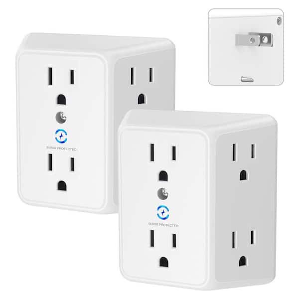6-Outlet Adapter Extender 2 to 3 Prong Polarized Plug Mountable Wall Tap 900J Surge Protector for Non Grounded Outlets