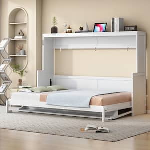Nestfair White Wood Frame Queen Size Murphy Bed with Hydraulic