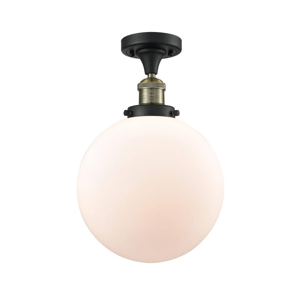 Beacon 10 in. 1-Light Black Antique Brass Industrial Semi-Flush Mount with Frosted Glass Shade price history on PriceWatchPro