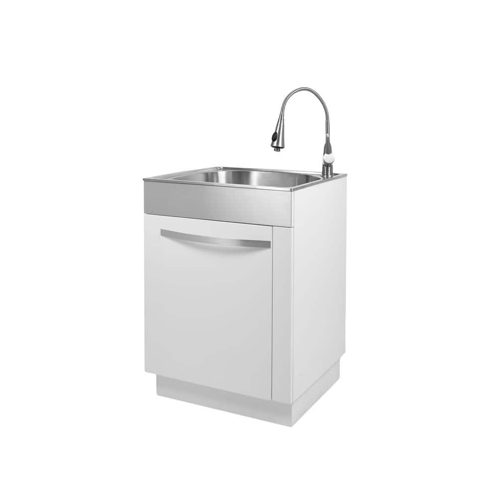 Utility Sink Cabinet With Integrated Steel Sink,Free Standing Kitchen  Stainless Steel Sink Cabinet,Laundry Sink Cabinet With Faucet,Sink Cabinet
