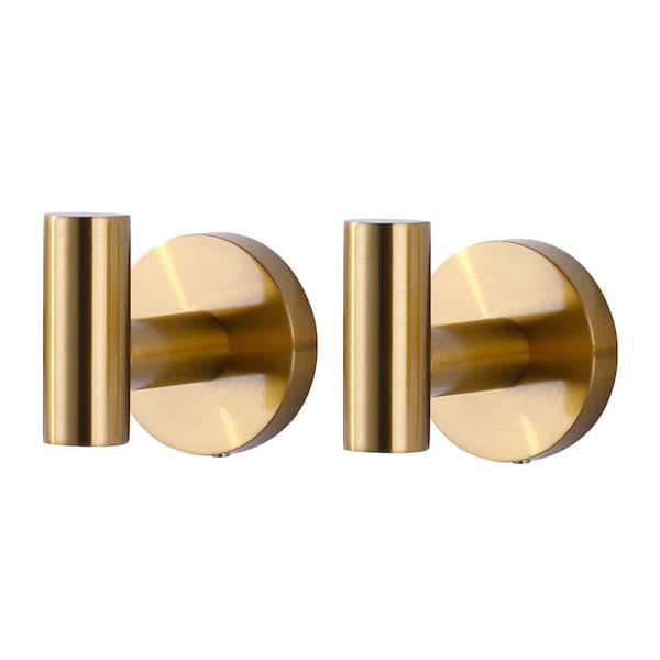 AVITAS Wall Mounted Bathroom Round J-Hook Robe/Towel Hook in Stainless Steel Brushed Gold (2-Pack)