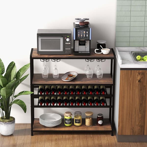 Costway Rustic 5-tier Wine Rack Table 22 Bottle Wine Cabinet Costway Rustic 5-tier Wine Rack Table 22 Bottle Wine Cabinet