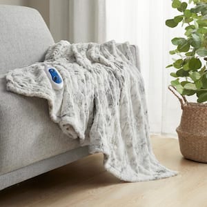 Marselle Natural Marble 50 in. x 70 in. Oversized Faux Fur Heated Throw
