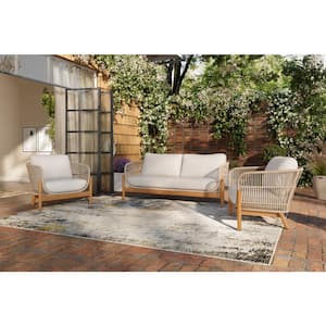 New Classic Furniture Solstice 3-Piece Wood Patio Conversation Set with Beige Cushions