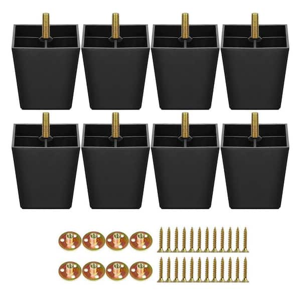 Angel Sar 3 in. Black Plastic Sofa Legs with T-nuts and Screws for Chairs, Cabinets, Dressers and Beds (8-Pack)