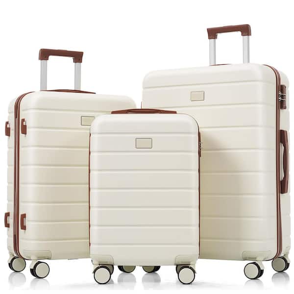 3-Piece Ivory and Brown ABS Travel and TSA Lock Suitcase Luggage Set