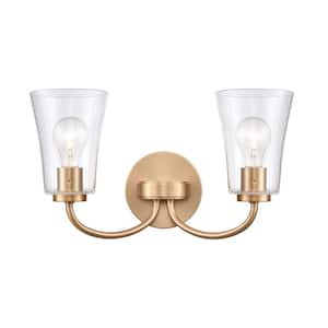Pine 2-Light Brushed Gold Traditional Vanity Light with Glass Shade