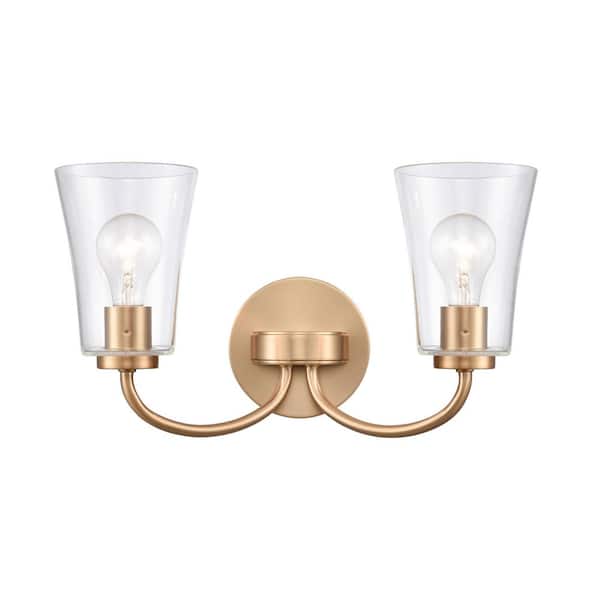 Titan Lighting Pine 2-Light Brushed Gold Traditional Vanity Light with Glass Shade