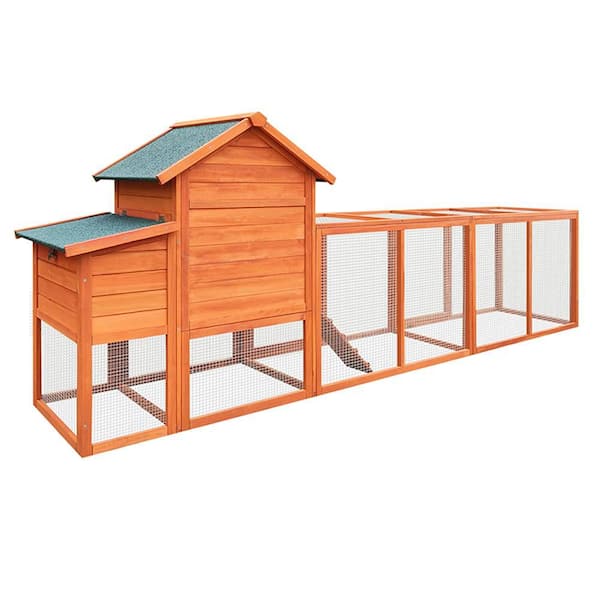 Natural Wooden Chicken Coop with Run, Waterproof Roof Rabbit Duck Poultry Cage with Perch Outdoor