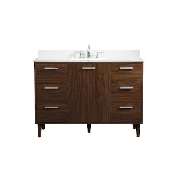 Unbranded Simply Living 48 in. W x 22 in. D x 34 in. H Bath Vanity in Walnut with Ivory White Engineered Marble Top