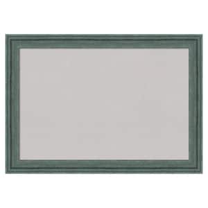 Upcycled Teal Grey Wood Framed Grey Corkboard 27 in. x 19 in. Bulletin Board Memo Board