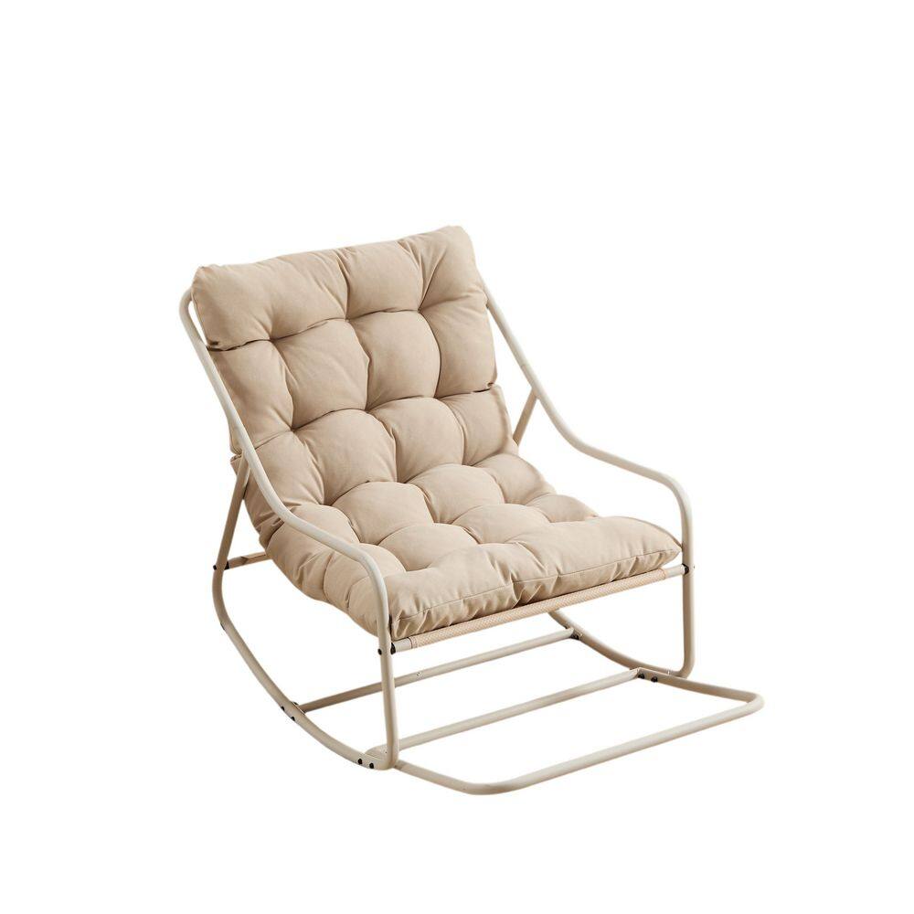 Beige Metal Outdoor Rocking Chair with Beige Cushion for Front Porch, Living Room, Patio, Garden price history on PriceWatchPro