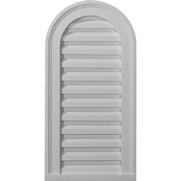 Ekena Millwork 16 in. x 36 in. Round Top Primed Polyurethane Paintable Gable Louver Vent Functional