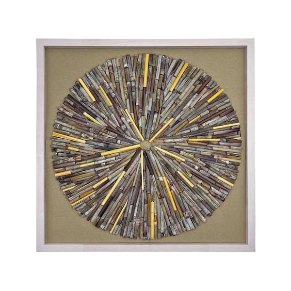 Framed Sunburst Reed Wall Art 24 in. x 24 in. Natural Textured Botanical Decor