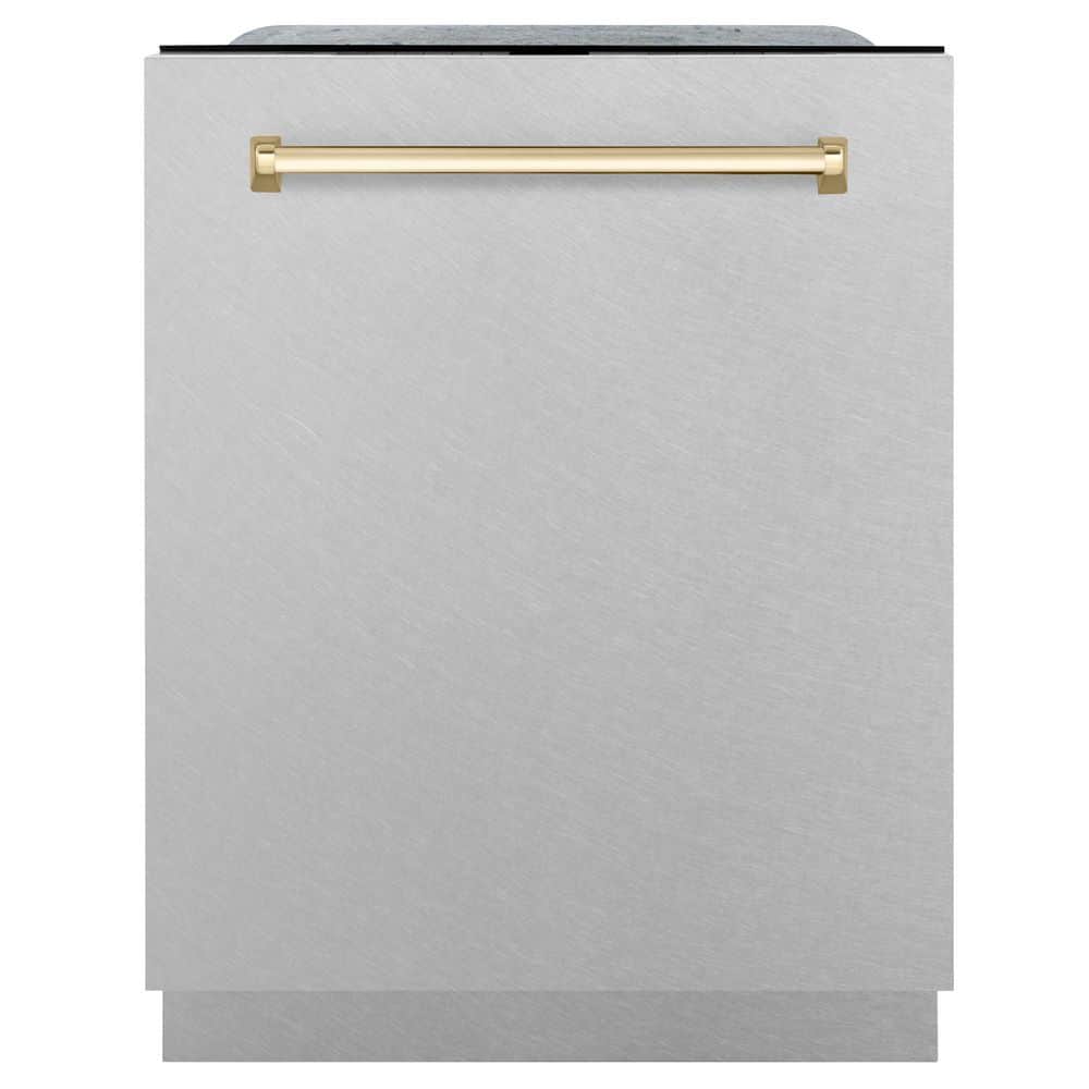 Autograph Edition 24 in. Monument Top Control Dishwasher with Satin Stainless Steel Panel and Polished Gold Handle