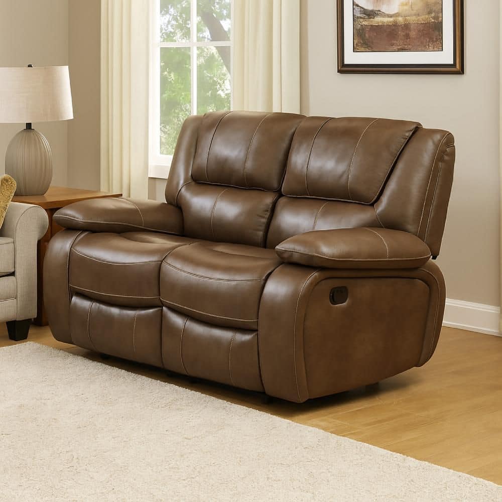 Benjara Licot 64 in. Solid Print Faux Leather Seats 2 with Double
