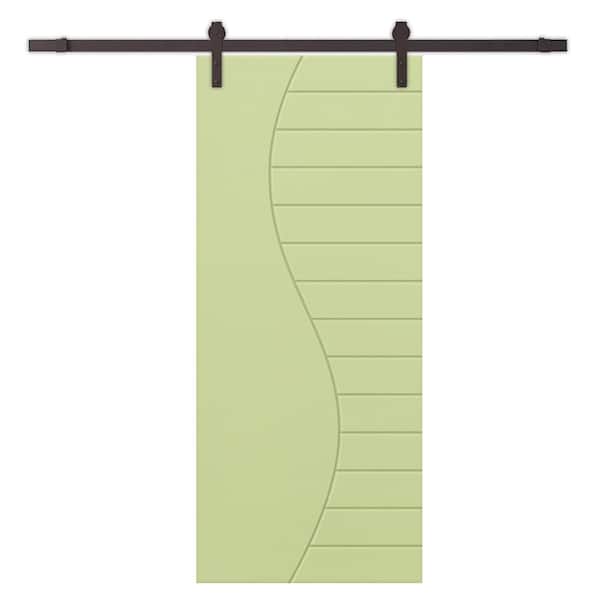 CALHOME 42 in. x 80 in. Sage Green Painted Composite MDF Paneled Interior Sliding Barn Door with Hardware Kit