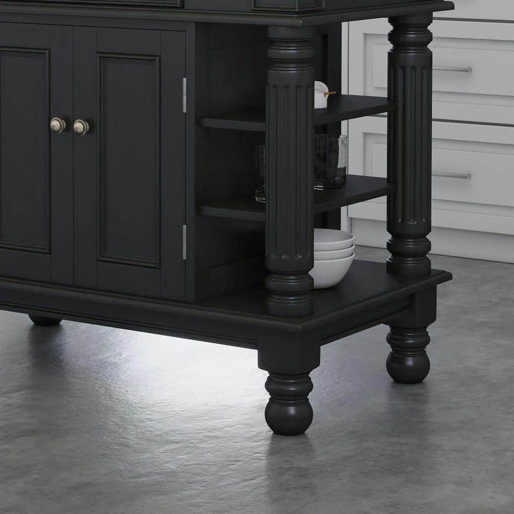 Americana Black Hardwood Kitchen Island with Shelves and Drawer