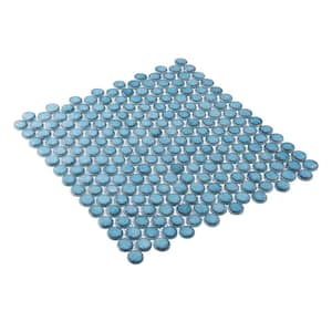 Honoro Bulbi Deusen Blue Glossy 11-15/16 in. x 12-1/8 in. Penny Round Smooth Glass Mosaic Wall Tile (10 sq. ft./Case)