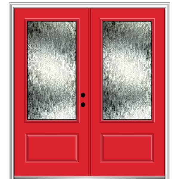 MMI Door Rain Glass 72 in. x 80 in. Left-Hand Inswing 3/4 Lite 1-Panel Painted Red Saffron Prehung Front Door on 4-9/16 in. Frame