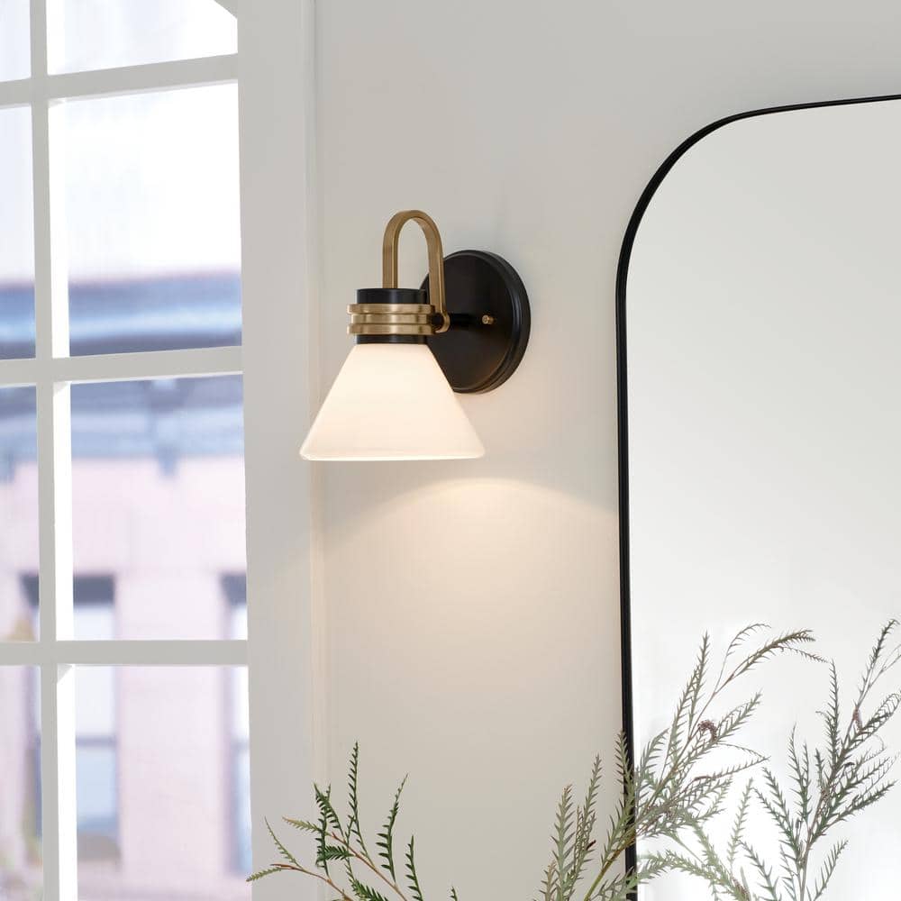 Black and Bronze Opal Glass Dimmable Wall Sconce