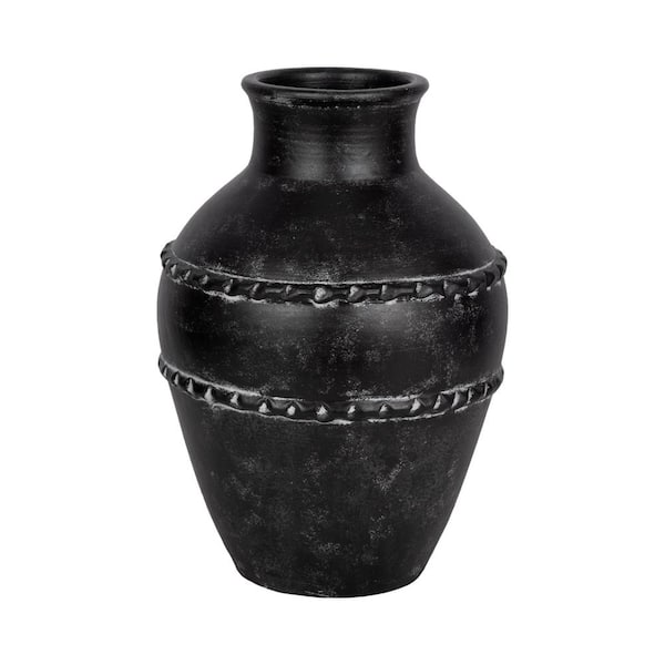 Liv & Skye 16 in. Black Pottery Round Decorative Vase