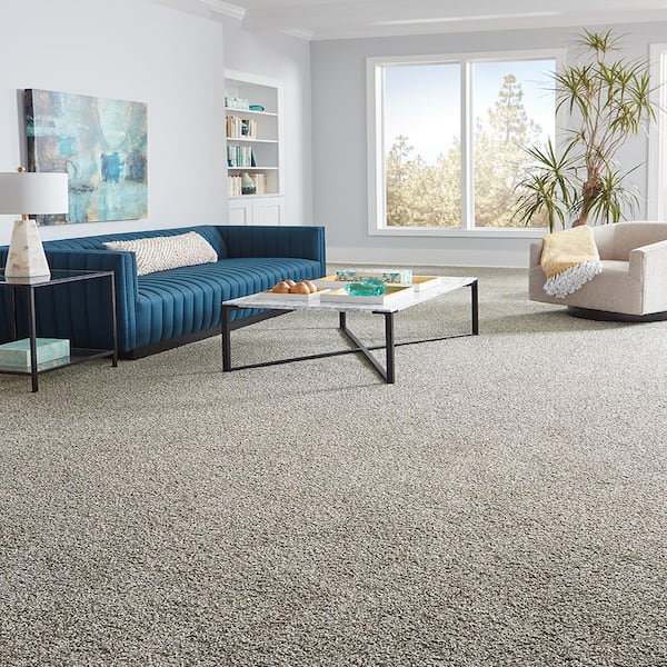 Radiant Retreat III Stormy Gray 73 oz. Polyester Textured Carpet - Installation Required