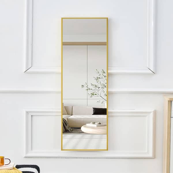GOGEXX 14 in. W X 48 in. H 4th Generation Gold Aluminum Alloy Metal Framed Full Length Mirror Wall Mounted Full Body Mirror