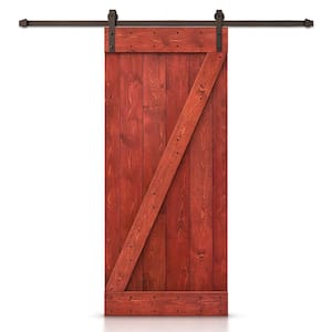 20 in. x 84 in. Z Cherry Red Stained DIY Knotty Pine Wood Interior Sliding Barn Door with Hardware Kit