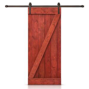 22 in. x 84 in. Z Cherry Red Stained DIY Knotty Pine Wood Interior Sliding Barn Door with Hardware Kit