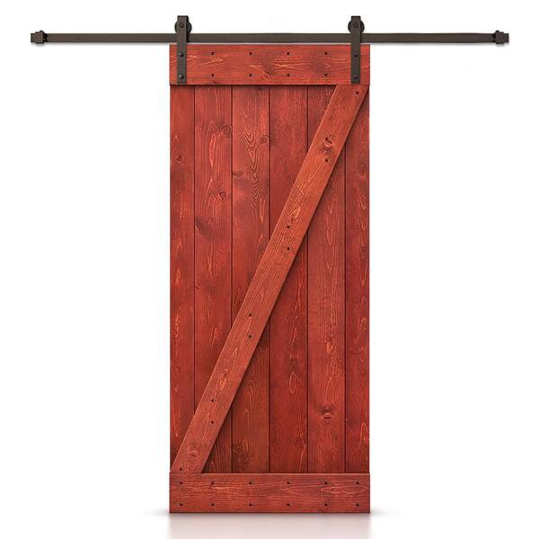 CALHOME 46 in. x 84 in. Z Cherry Red Stained DIY Knotty Pine Wood Interior Sliding Barn Door with Hardware Kit