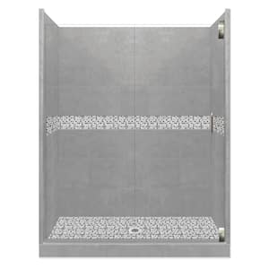 Del Mar Grand Hinged 32 in. x 36 in. x 80 in. Center Drain Alcove Shower Kit in Wet Cement and Satin Nickel Hardware