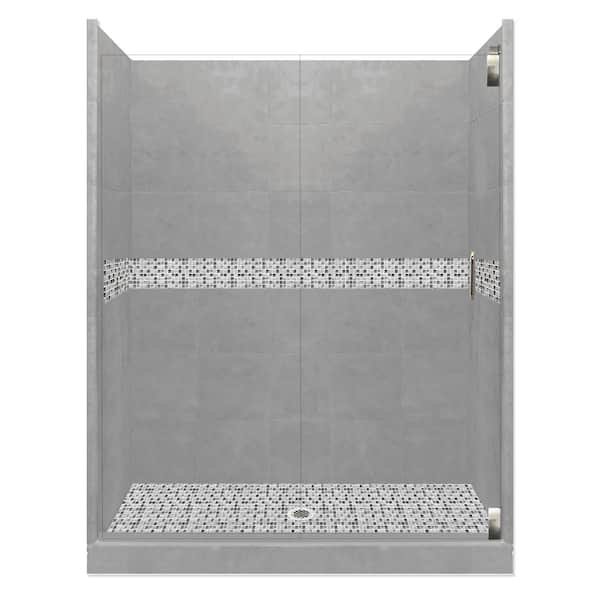 American Bath Factory Del Mar Grand Hinged 36 in. x 42 in. x 80 in. Center Drain Alcove Shower Kit in Wet Cement and Satin Nickel Hardware