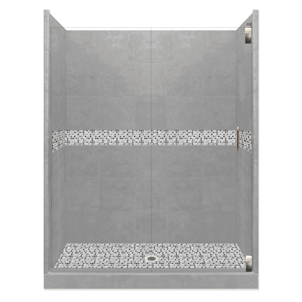 Del Mar Grand Hinged 36 in. x 48 in. x 80 in. Center Drain Alcove Shower Kit in Wet Cement and Satin Nickel Hardware price history on PriceWatchPro