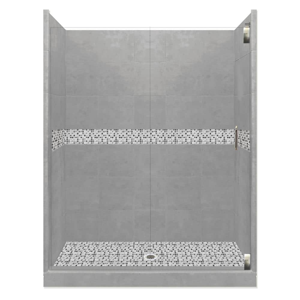 Del Mar Grand Hinged 32 in. x 60 in. x 80 in. Center Drain Alcove Shower Kit in Wet Cement and Satin Nickel Hardware price history on PriceWatchPro