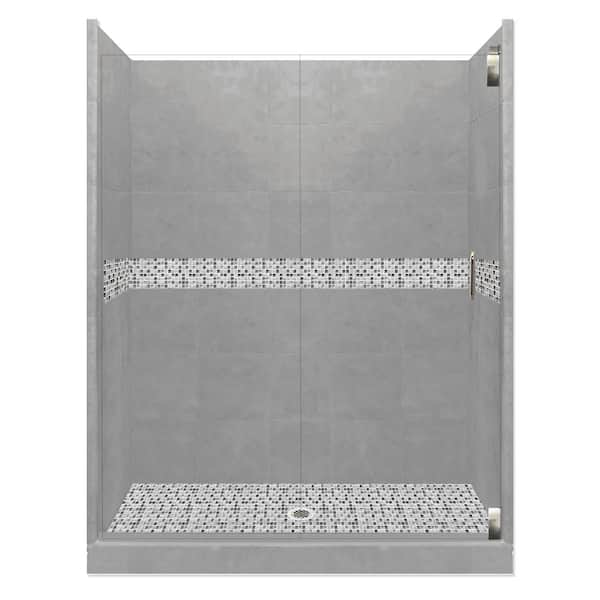 American Bath Factory Del Mar Grand Hinged 36 in. x 60 in. x 80 in. Center Drain Alcove Shower Kit in Wet Cement and Satin Nickel Hardware