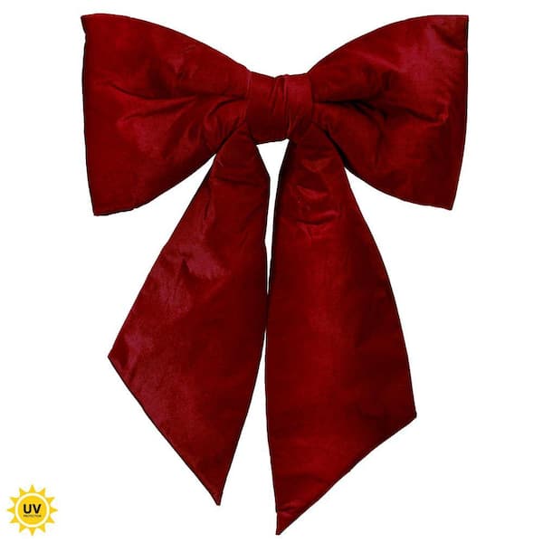 36 in. Red Outdoor Padded Velvet Holiday Bow