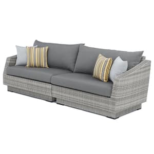 Cannes 2-Piece All-Weather Wicker Patio Sofa with Sunbrella Charcoal Grey Cushions