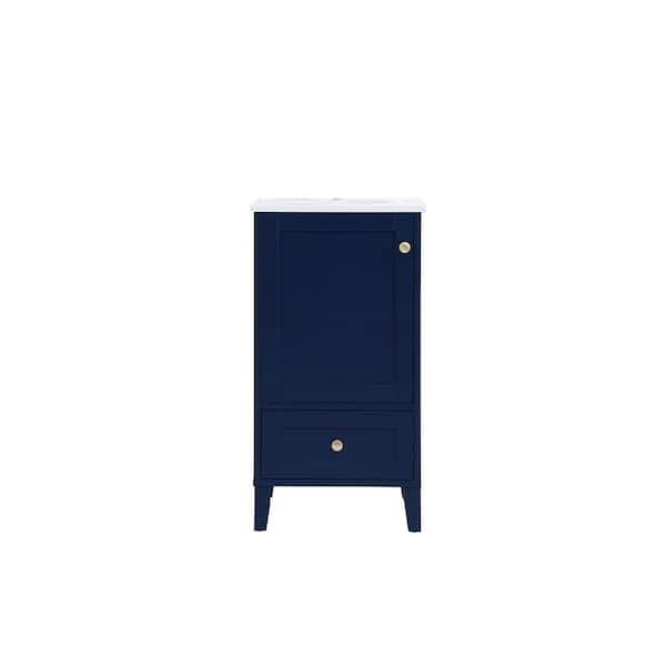 Unbranded Simply Living 18 in. Single Bathroom Vanity in Blue with Engineered Marble Vanity Top in Calacatta White