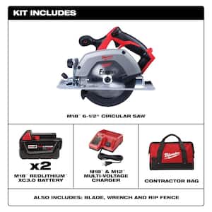 M18 18V Lithium-Ion 6-1/2 in. Cordless Circular Saw Kit with Two 3.0 Ah Batteries, 24T Saw Blade, Charger, Tool Bag