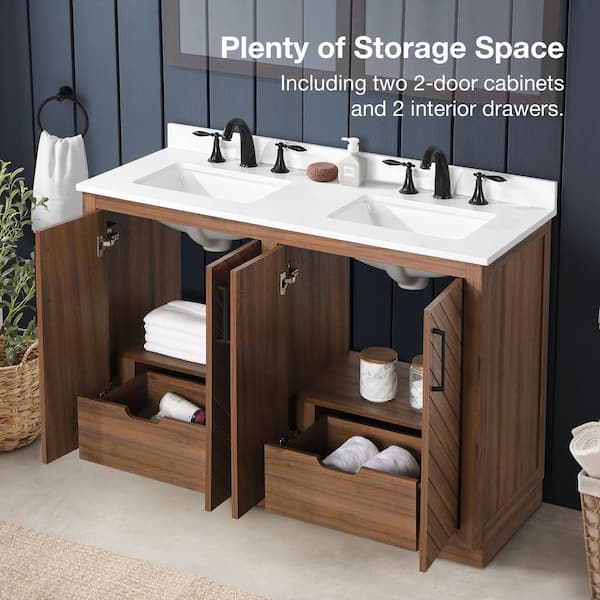 Huckleberry 48 in. W x 19 in. D x 34 in. H Double Sink Bath Vanity in Spiced Walnut with White Engineered Stone Top