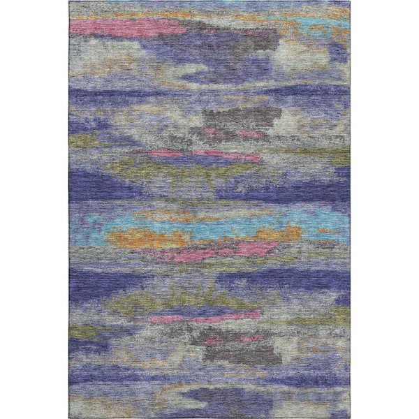 Mayfield Premium Machine Washable Abstract AMF942 Lavender 5 ft. x 7 ft. 6 in. Area Rug