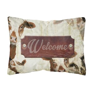 12 in. x 16 in. Multi-Color Lumbar Outdoor Throw Pillow Welcome Cow
