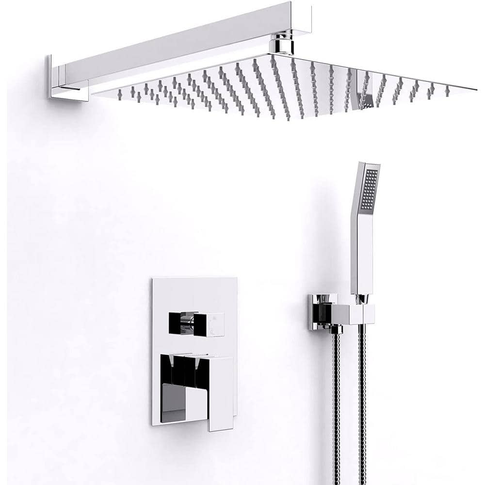 Single Handle 2-Spray Square Shower Faucet 2 GPM with High Pressure in. Chr