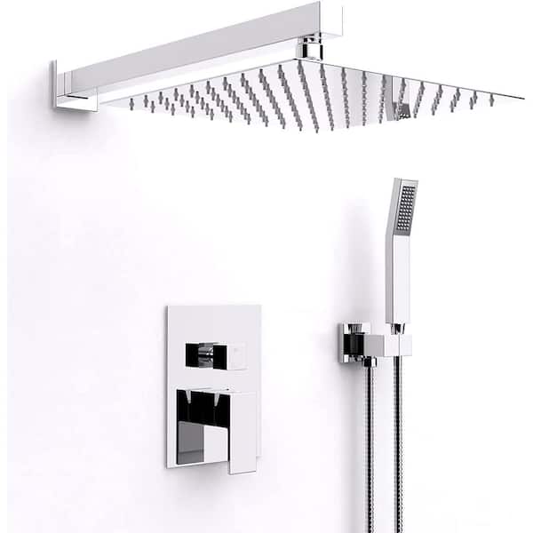Unbranded Single Handle 2-Spray Square Shower Faucet 2 GPM with High Pressure in. Chrome Valve Included