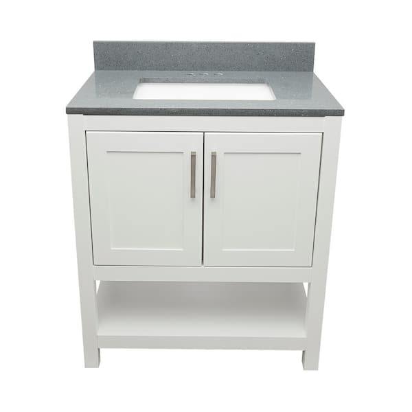 Ella Taos 31 in. W x 22 in. D x 36 in. H Bath Vanity in White with Galaxy Gray Quartz Stone Top with White Basin