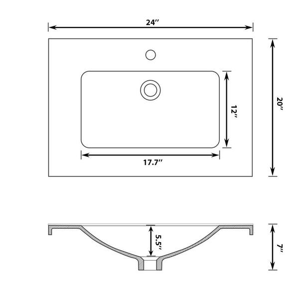 24 in. W x 20 in. D Ceramic White Rectangular Single Sink Bathroom Vanity Top in White with 1-Faucet Hole