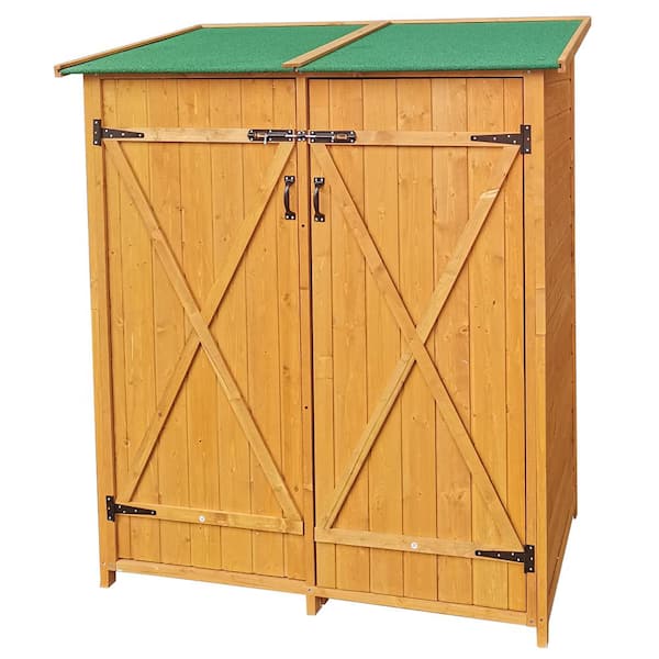 Unbranded 5.3 ft. W x 2 ft. D Wood Shed with Double Door, for Backyard Garden Big Tool Storage Flat Roof Tool Room (10.9 sq. ft.)
