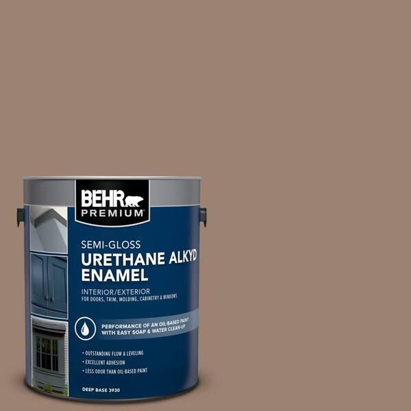 BEHR PREMIUM 1 gal. #AE-4 Pecan Brown Urethane Alkyd Semi-Gloss Enamel Interior/Exterior Paint