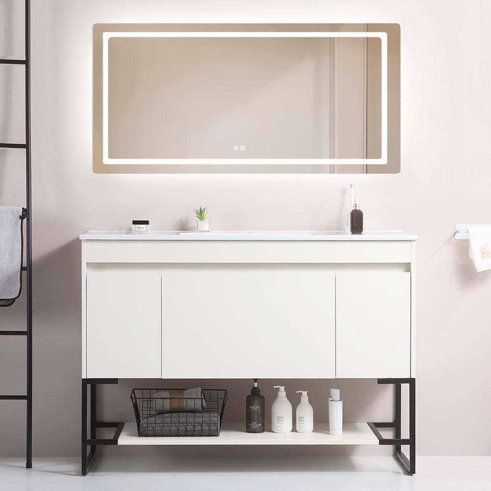 48 in. W x 18 in. D x 33 in. H Freestanding Bathroom Vanity in White W/ Sof
